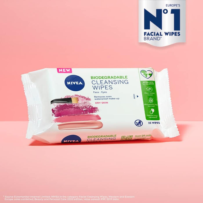 NIVEA 3in1 Biodegradable Cleansing Wipes (25 Wipes) – Dry Skin