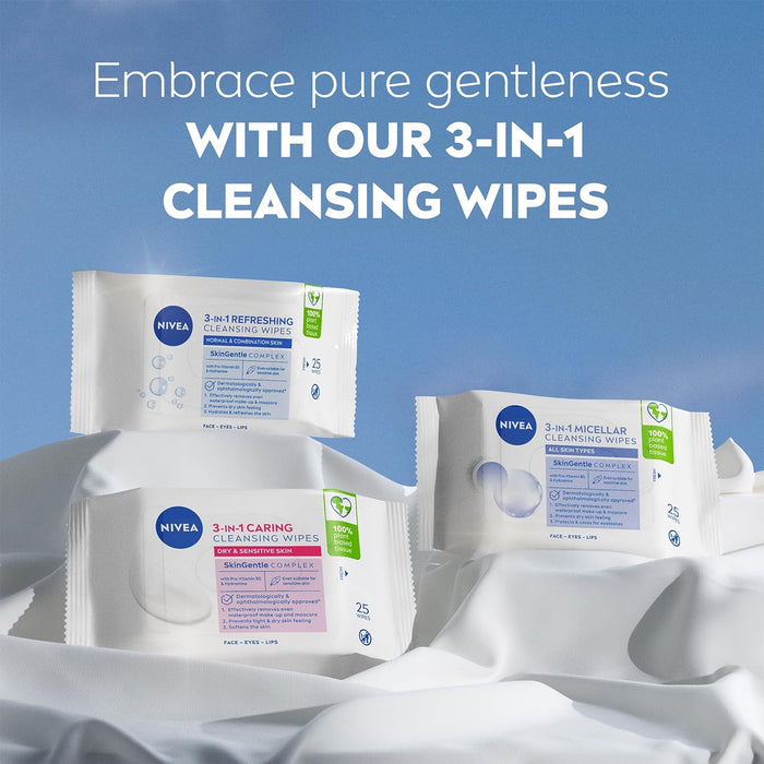 NIVEA 3in1 Biodegradable Cleansing Wipes (25 Wipes) – Normal & Combination Skin