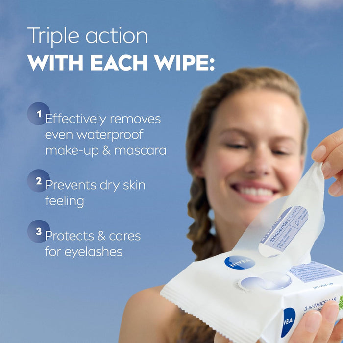 NIVEA 3in1 Biodegradable Cleansing Wipes (25 Wipes) – Normal & Combination Skin