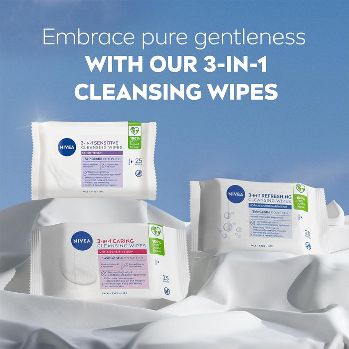 NIVEA 3in1 Sensitive Biodegradable Wipes (25 Wipes)