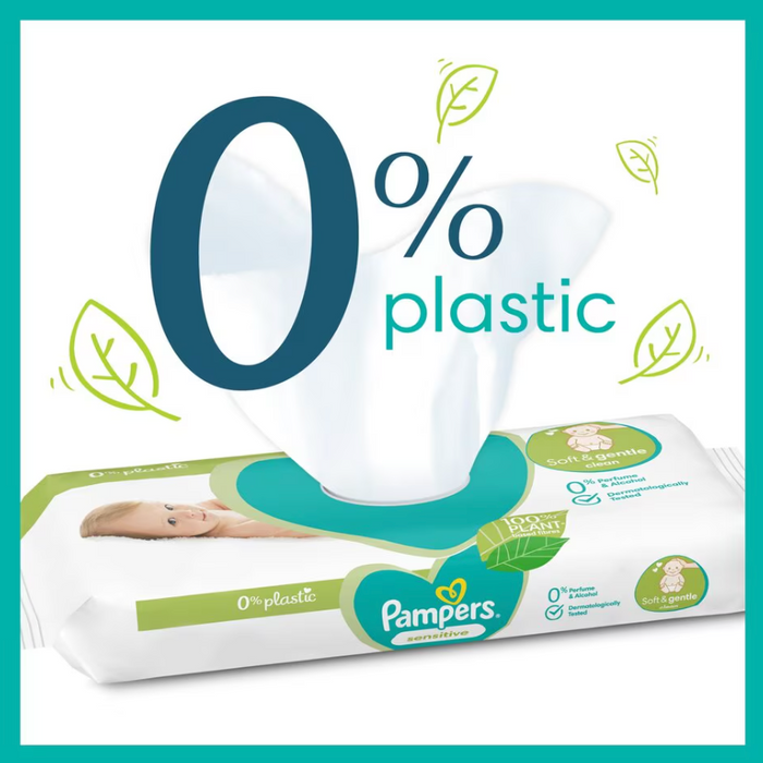 Pampers Sensitive Baby Wipes 0% Plastic (52 Wipes)