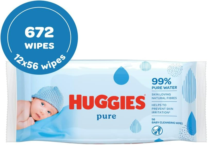 Huggies Pure Baby Wipes (12 x 56 Wipes, 672 Total)