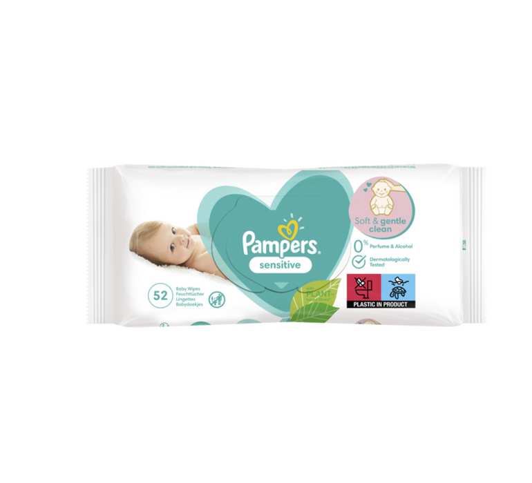 Pampers Sensitive Baby Wipes 0% Plastic (52 Wipes)