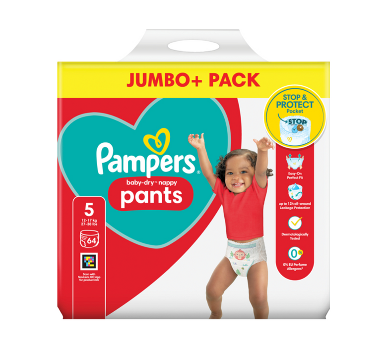 Pampers Baby Dry Nappy Pants Size 5 (12–17 kg) – Jumbo Pack (64 Pants)