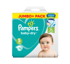 Pampers Baby Dry Size 5 (11–16 kg) – Jumbo Pack (72 Nappies)