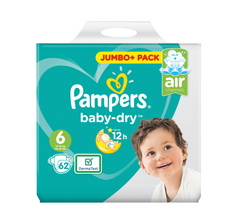 Pampers Baby Dry Size 6 (13–18 kg) – Jumbo Pack (62 Nappies)