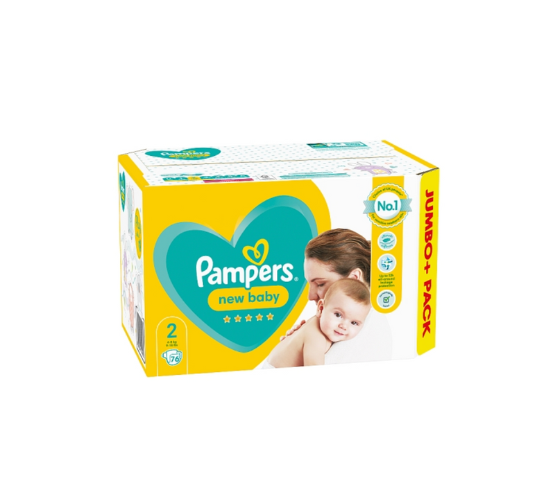 Pampers Premium Protection New Baby Size 2 (4–8 kg) – Jumbo Pack (76 Nappies)