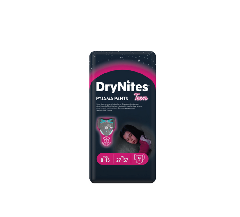 Huggies DryNites Pyjama Pants for Girls (Size 8–15 Years, 27–57 kg, 9 Pack)