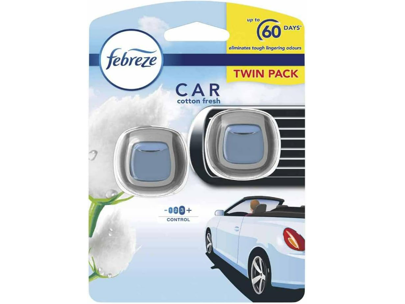 Febreze Clip-On Car Air Freshener – Cotton (4ml, Twin Pack)