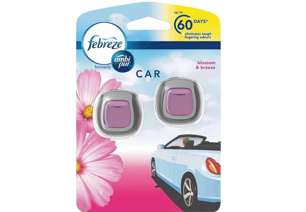 Febreze Clip-On Car Air Freshener – Blossom & Breeze (4ml, Twin Pack)